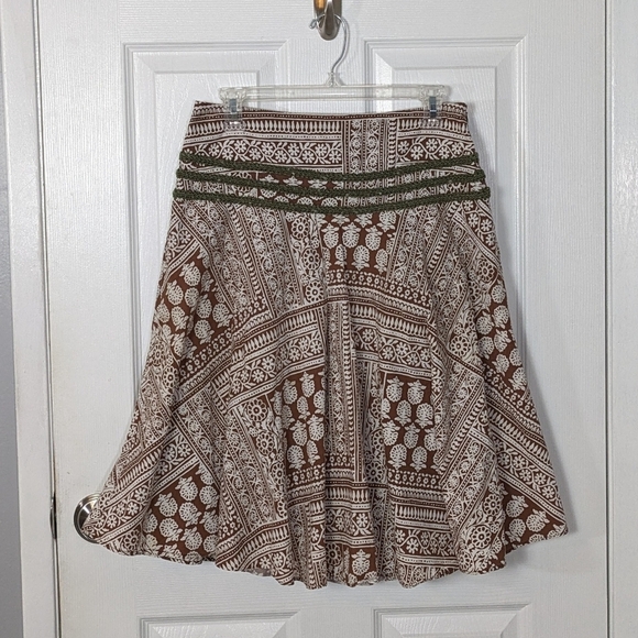 Vintage 90s Hillard & Hanson Brown Geometric Print Cotton Side-Zip Skirt Size‎ 4 - Picture 1 of 6